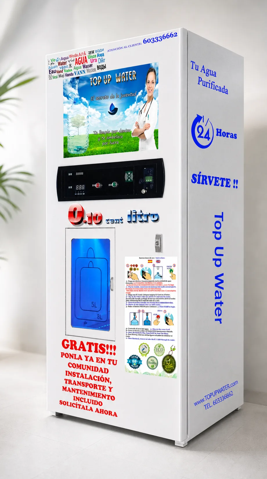 Máquina real Top Up Water para agua purificada en Tenerife